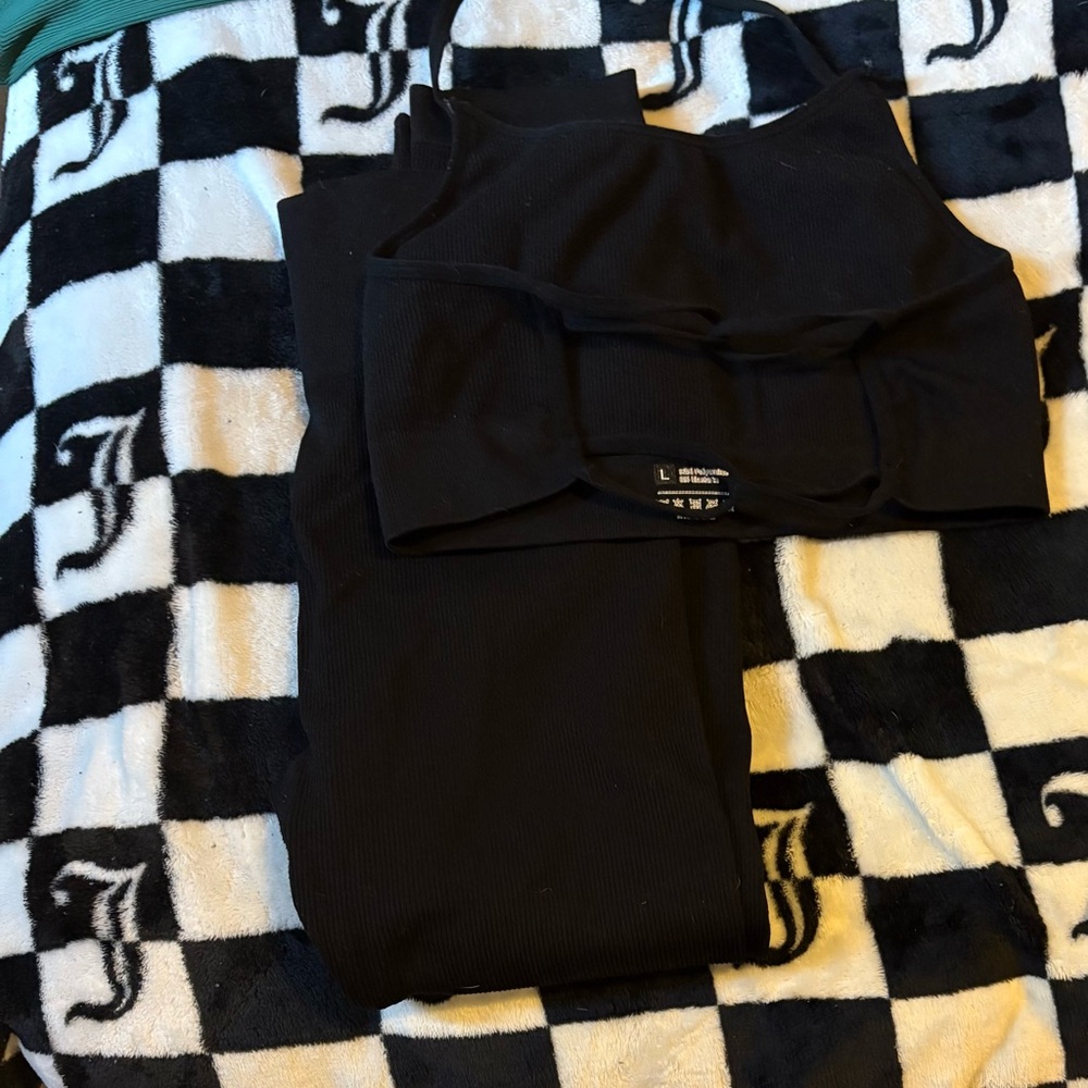 Black Ribbed Top and Pants Set